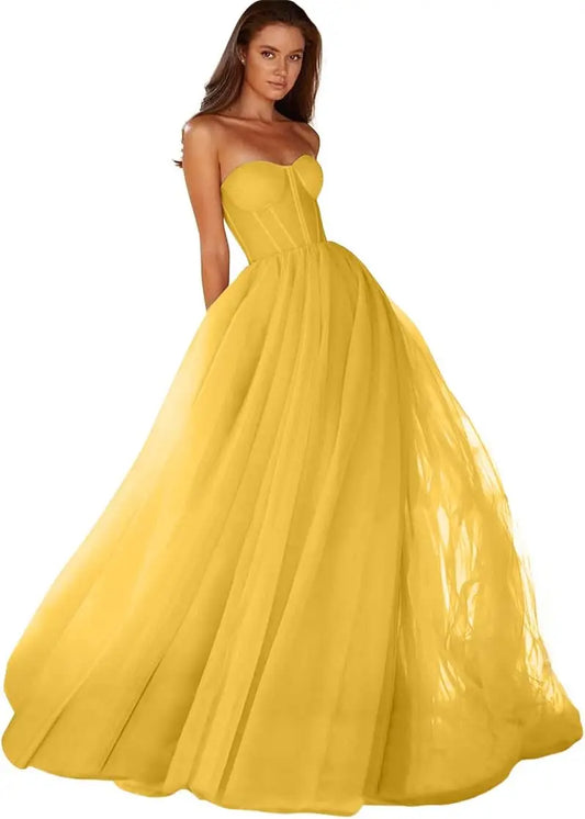 Vestido de fiesta con escote corazón, vestido de fiesta 2025 de tul largo para mujer, vestidos de noche formales con cordones en la espalda, vestidos de fiesta