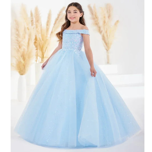 Vestidos de fiesta de cumpleaños, banquete, comunión, niña de las flores, tul rosa claro, apliques de lentejuelas, sin mangas, para boda