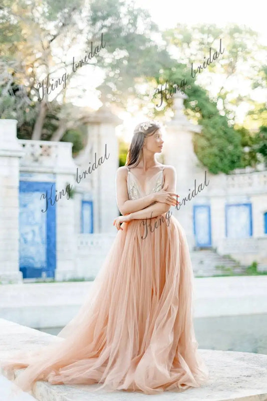 Vestido de novia con espalda abierta, bordado a mano, escote en V, estilo bohemio, para noche de graduación.