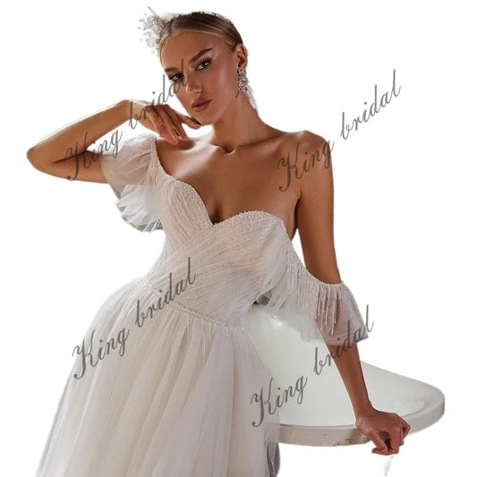 Encuentra el vestido de novia de tus sueños: elegante vestido de invitada de boda con bordado de cristales, vestido de novia de playa para mujer.