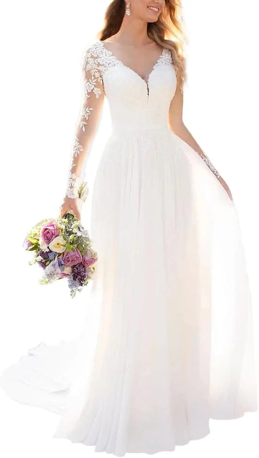 Vestidos de novia hechos a medida para novia, largos, bohemios, con encaje floral, apliques de tul, corsé, playa, línea A, vestidos de novia, vestidos de novia, mangas de encaje