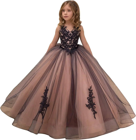 Blumenmädchenkleid mit Spitzenapplikation – Elegantes Festkleid für Kinder, Hochzeiten, Abschlussbälle und besondere Anlässe