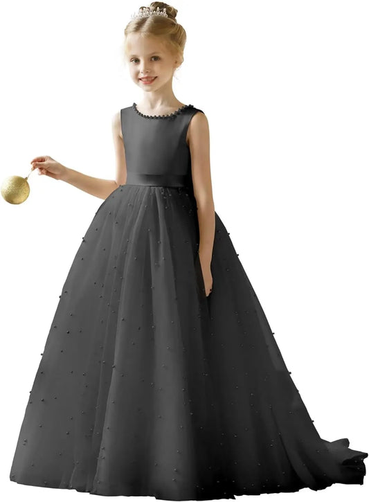 Vestido de tul con tutú para niña de las flores, para boda, primera comunión, desfile, princesa, baile de graduación, con lazo