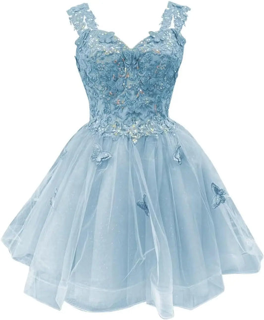 Vestidos cortos de fiesta con mariposas 3D, tul brillante, hombros descubiertos, para quinceañeras