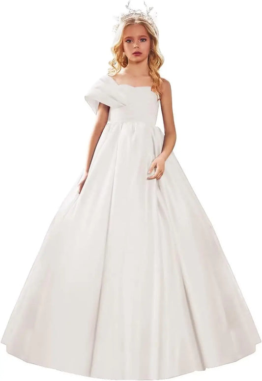 Satin One Shoulder Flower Girl Dresses for Wedding Ball Gown Puffy Pageant Gown Cute First Communion Dress princess dress