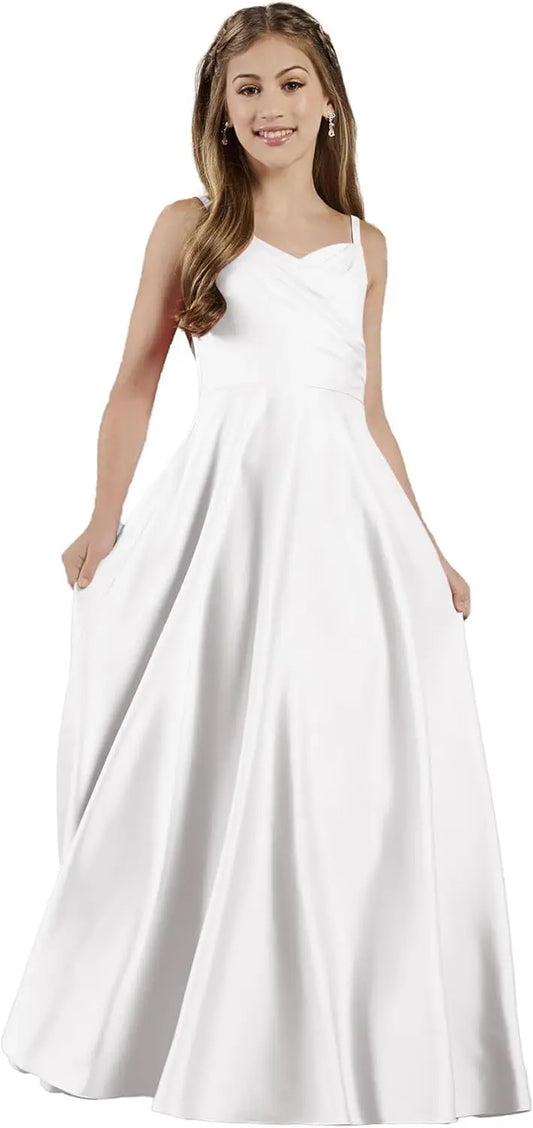 Vestido de dama de honor juvenil con tirantes para niñas, para bodas, desfiles de satén, vestidos de niña de las flores, desfiles para adolescentes, vestido de princesa