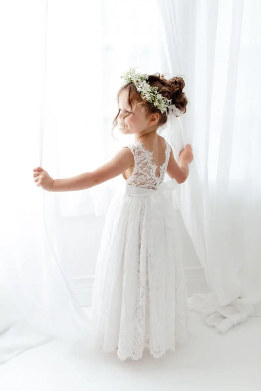 Vestido bohemio blanco para niña de las flores, vestido de novia rústico de tul, propuesta de dama de honor, vestidos bohemios, vestido de princesa