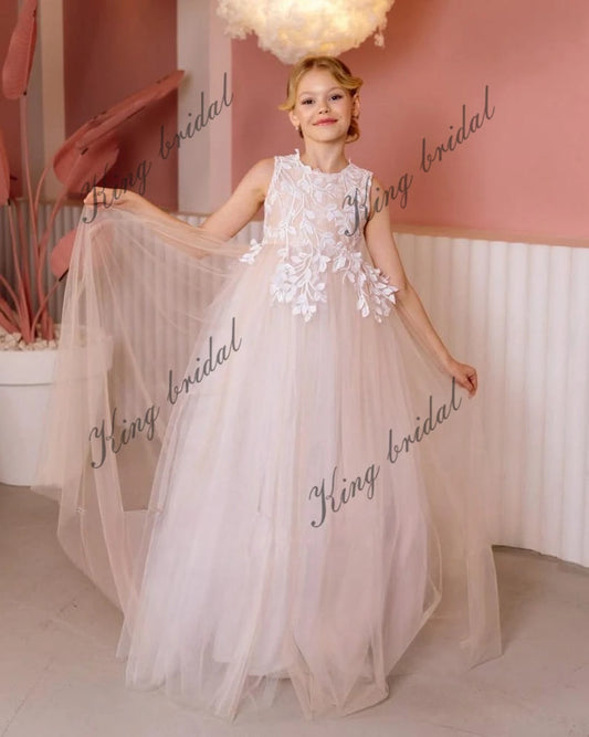 Vestidos de novia de tul con encaje Primera comunión Ocasión especial Vestido de niña de las flores de primera comunión Vestido de desfile para niñas