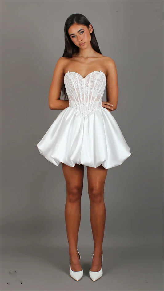 Charming Sweetheart Lace Applique Bridal Grown Short/Mini Prom dresses Custom Made Formal Evening Wear