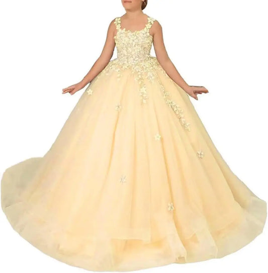 Blumenmädchenkleider für Hochzeit Spitze Prinzessin Erstkommunion Abendkleider Tüll Festzug Ballkleider Prinzessinnenkleid