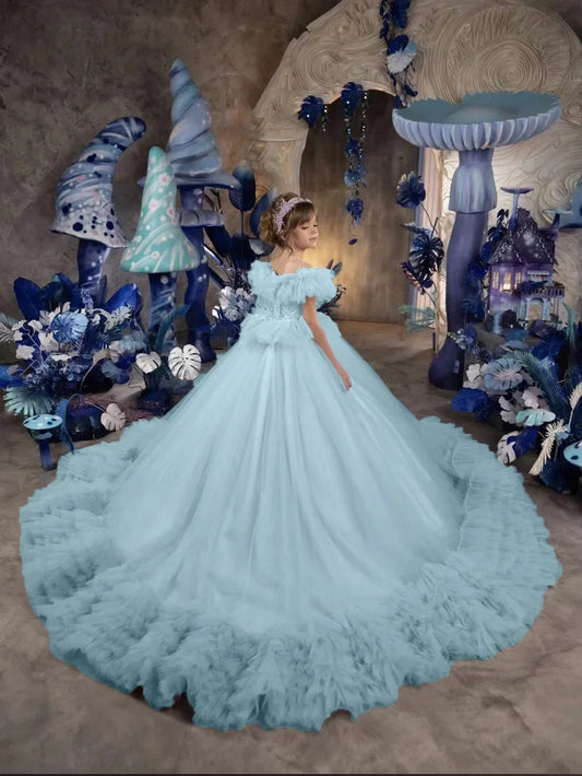 Vestido de novia con volantes hasta el suelo para niña, para cumpleaños, primera comunión, personalizado, de princesa, para niña de las flores