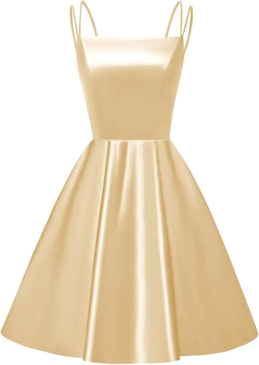 Vestidos de satén para adolescentes, vestidos de fiesta cortos, vestidos de cóctel con tirantes finos, minivestido de graduación 2025