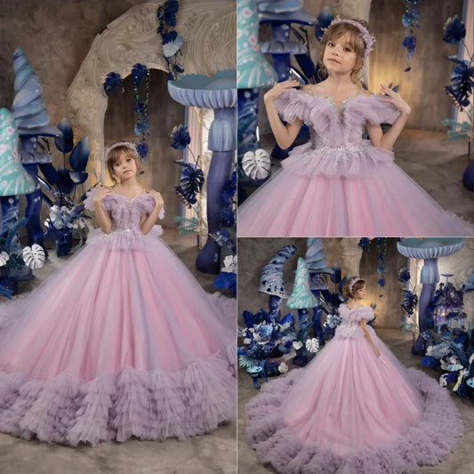 Vestido de novia con volantes hasta el suelo para niña, para cumpleaños, primera comunión, personalizado, de princesa, para niña de las flores
