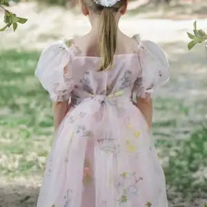 Flower Girl Dress Fairy First Birthday Light Pink Toddler floral Wildflower Birthday Dress Baby Flower Girl Short Sleeve