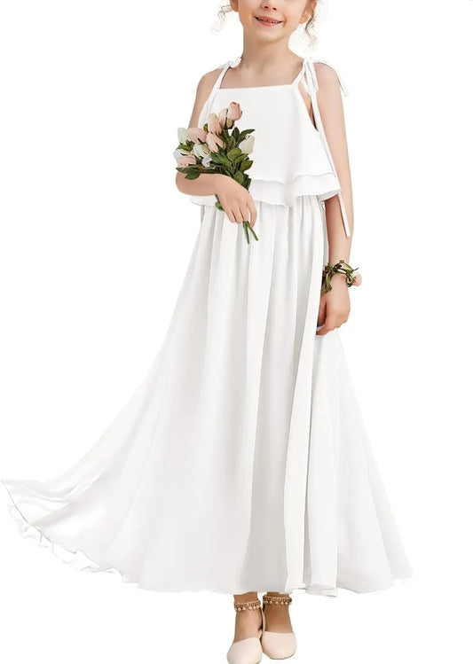 Flower Girl Dress Girls for Wedding Birthday Party Junior Bridesmaid Dress Pageant Sleeveless Chiffon Kids Maxi Daily princess dress