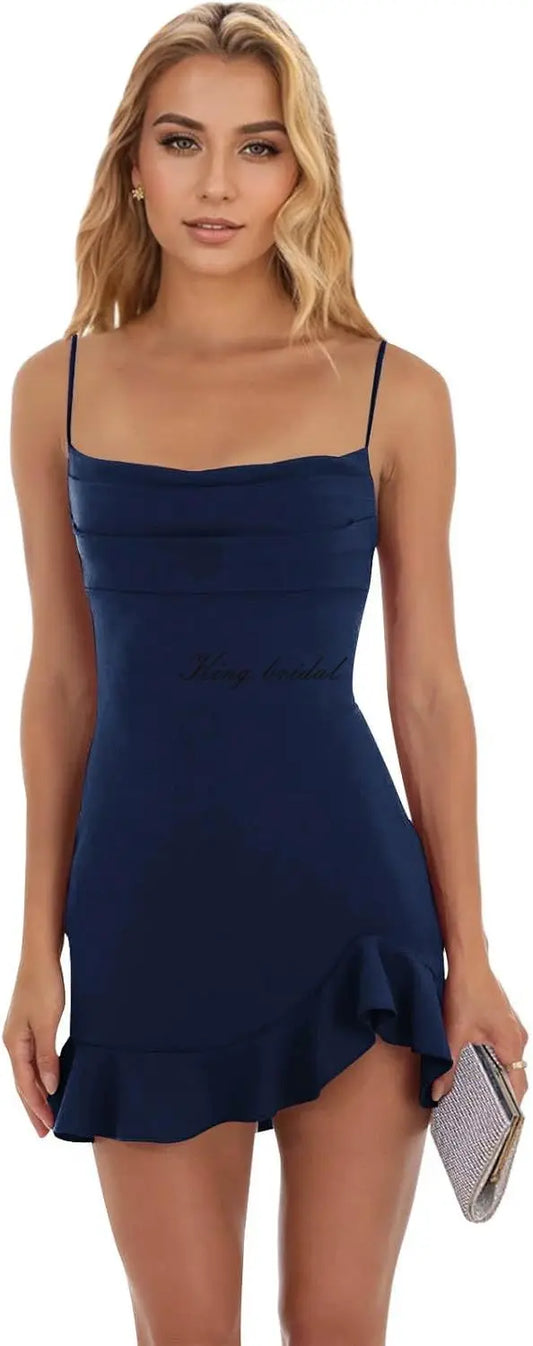 Vestidos cortos de fiesta ajustados para mujer, con tirantes finos y bajo con volantes, para cóctel y club.