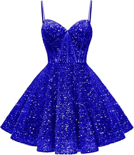 Spaghetti Straps Sequin Homecoming Dress Short Prom Gown with Pockets Evening Party Gowns cocktail dress  party mini dresses