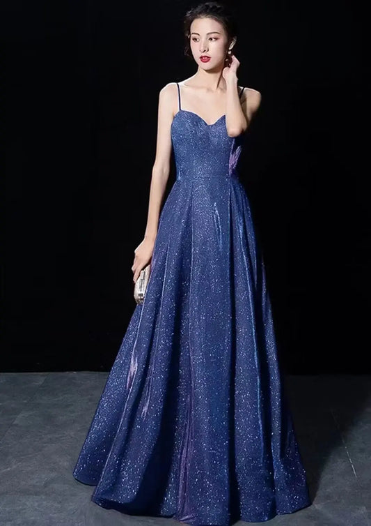 Elegant Glitter Banquet Dresses Women Fashion Spaghetti Straps Slimming Starry Sky Evening Party Dress Sexy Gown Prom Dress