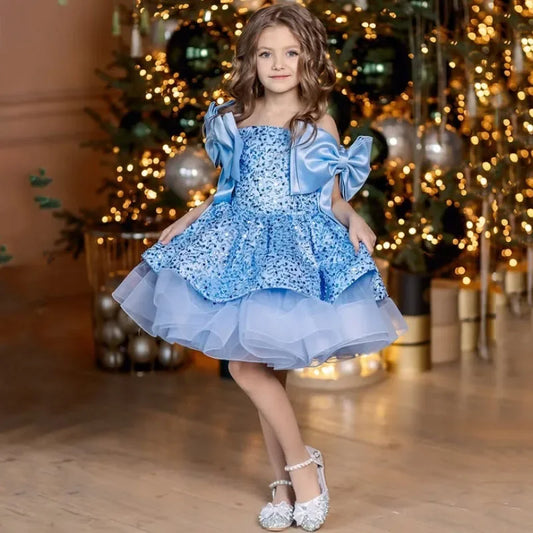Vestido de tul rosa con lentejuelas y lazo sin mangas para boda, graduación, fiesta de cumpleaños, banquete, comunión, personalizado, para niña de las flores