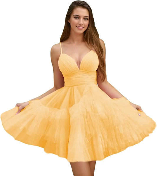 Vestidos de fiesta de moda con gradas y volantes de tul minivestidos elegantes con cuello en V vestidos cortos de fiesta vestido de graduación