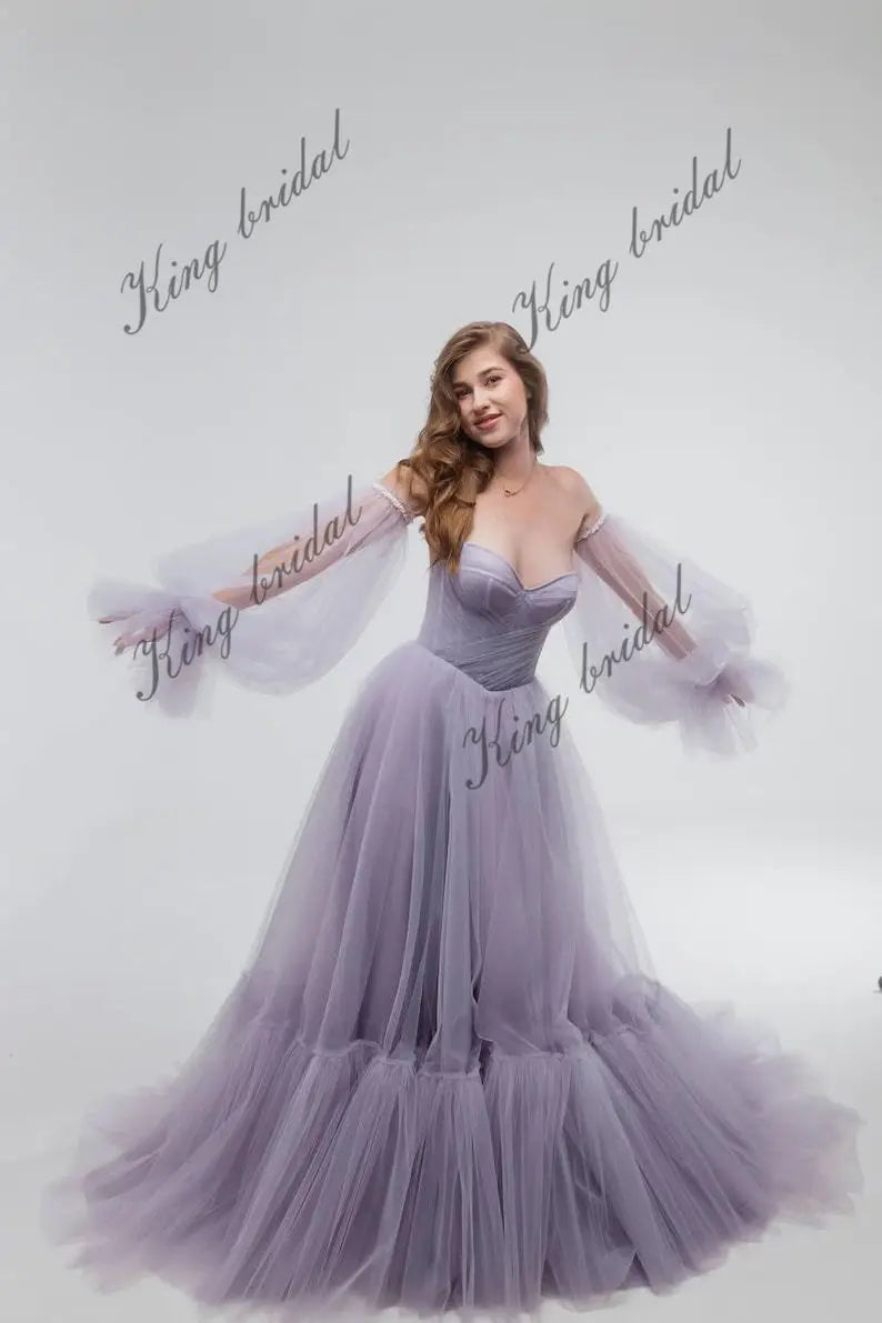 purple boho wedding dress Floral Wedding Wedding Dresses Lavender Color Purple Embroidered Lace Wedding Dress, Boho Bridal Gown