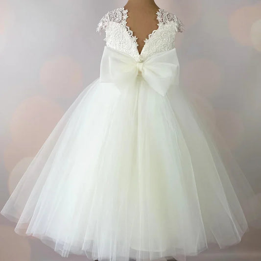 Vestidos de niña de las flores con apliques de tul blanco y lazo, sin mangas, para bodas, cumpleaños, fiestas, primera comunión.