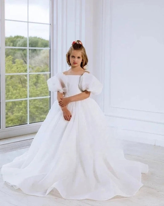 Vestido de organza para niña pequeña, vestido de novia para primera comunión, vestido de niña de flores color marfil, cumpleaños de niña, vestidos largos de desfile para niñas