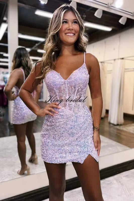 Vestidos de fiesta con lentejuelas brillantes para adolescentes, cortos, ajustados, con apliques, minivestido formal de cóctel para graduación, vestidos de fiesta de boda 2025