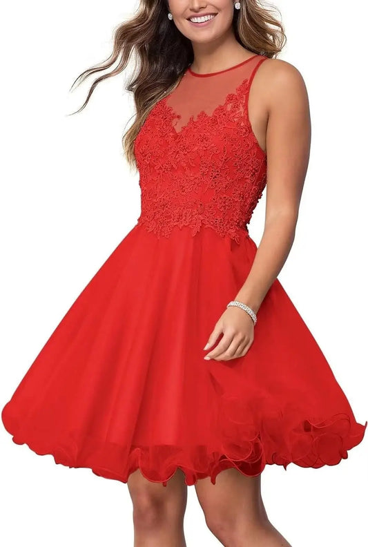 Maßgeschneidertes kurzes Tüll-Abschlussballkleid für Teenager, Heimkehrkleider, Spitzenapplikationen, Perlenstickerei, Hochzeitsfeier, Cocktailkleider, Clubwear