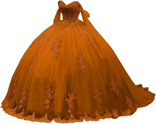 Schulterfreie Quinceanera-Kleider Puffy Tüll Ballkleider für Vestido de 15 años Spitzenapplikationen Ballkleid Ballkleider