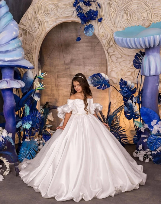 Vestido de niña de flores de encaje color marfil, vestido de primera comunión para dama de honor junior, vestidos de princesa para niñas para fiesta y boda