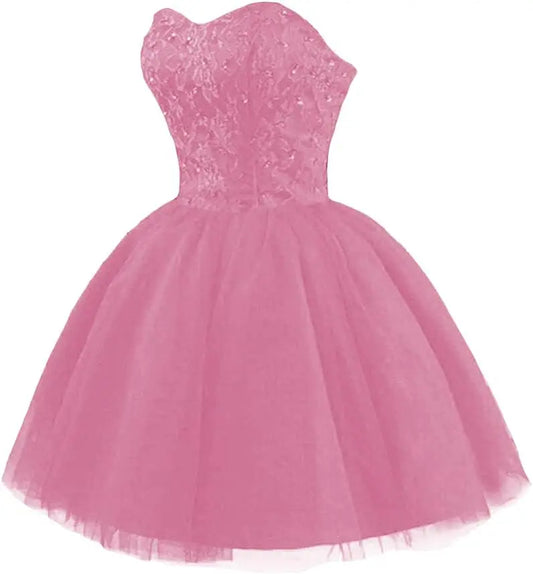 Vestidos de fiesta cortos de tul sin tirantes para adolescentes, vestidos de encaje para mujer, vestidos de cóctel de fiesta con cuentas y corte en A.