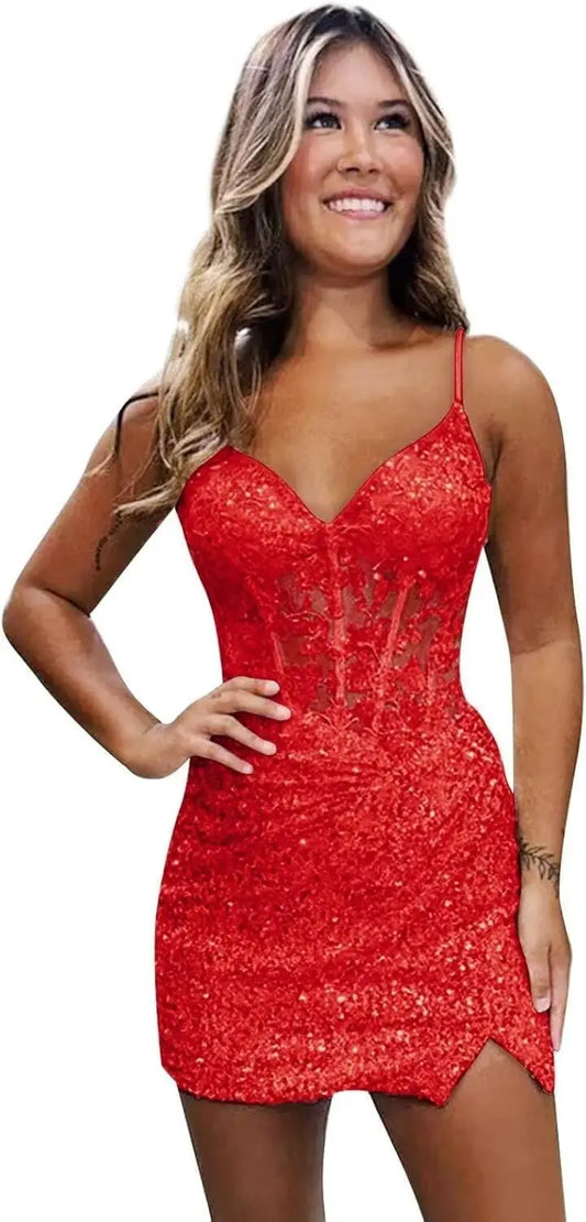 Vestidos de fiesta con lentejuelas brillantes para adolescentes, cortos, ajustados, con apliques, minivestido formal de cóctel para graduación, vestidos de fiesta de boda 2025