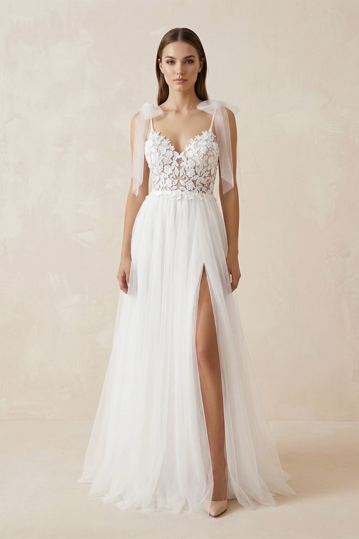 lace cami wedding dress Cami Strap A-Line Corset Lace Wedding Dress in Ivory and Blush, Ivory / Custom Size( Free )
