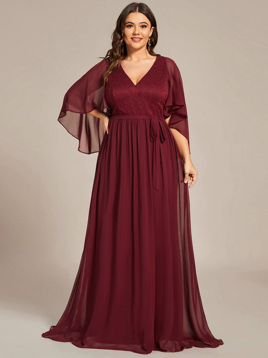 Maßanfertigungen Tiefes V-Ausschnitt Spitzenmieder Langes, fließendes Abendkleid Formales Kleid Kleider für die Brautmutter