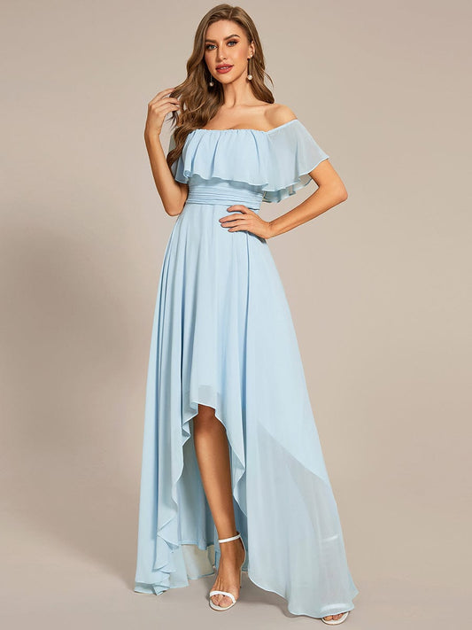Elegantes Chiffon High-Low Off The Shoulder Brautjungfernkleid Ballkleid Abendkleider
