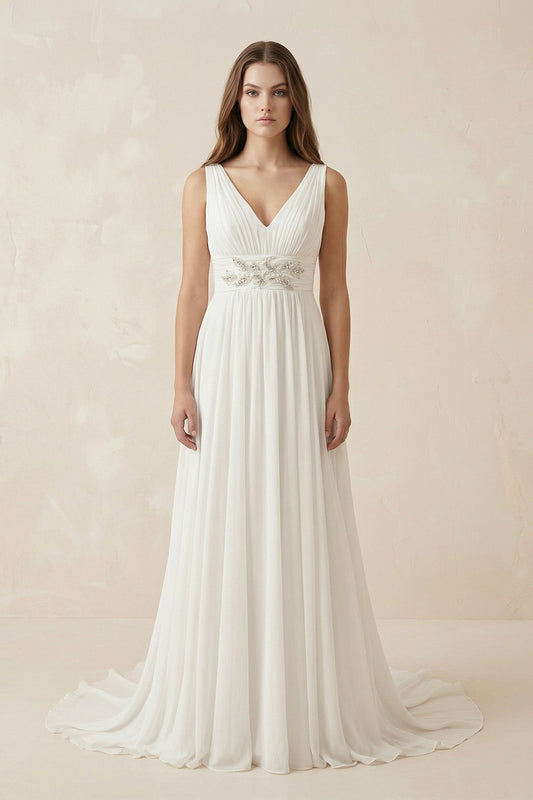 Greek Empire Strapped V-Neck Empire Chiffon Weddig Dress