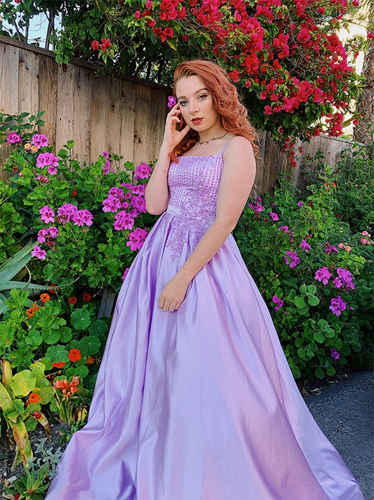 Vestido de fiesta sin mangas hasta el suelo de satén con apliques y tirantes finos, vestido de noche para graduación