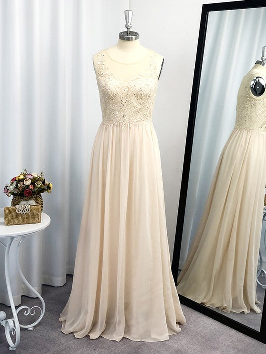 Vestido de noche de graduación de gasa sin mangas con apliques redondos y corte A/princesa hasta el suelo