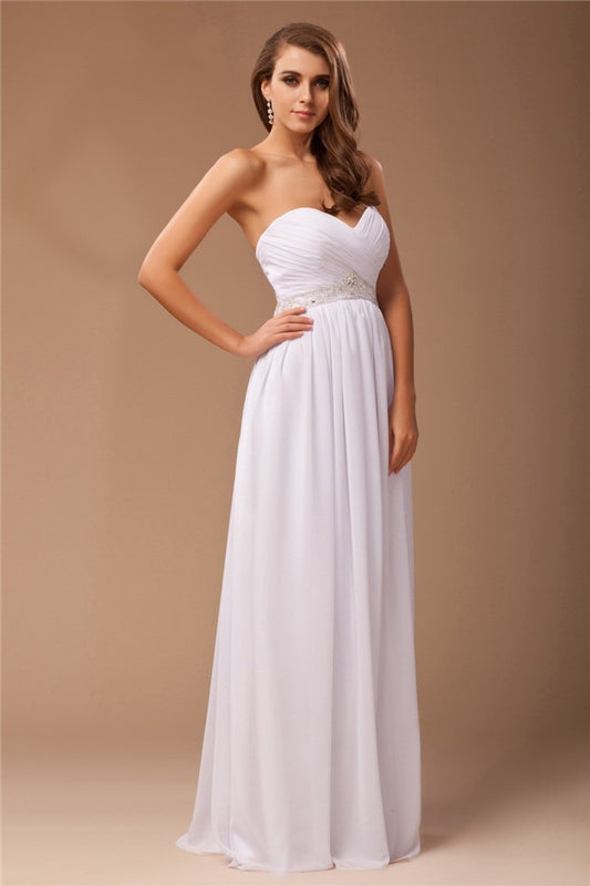Vestido de dama de honor largo de gasa sin mangas con escote en forma de corazón y cuentas, vestido de fiesta de noche