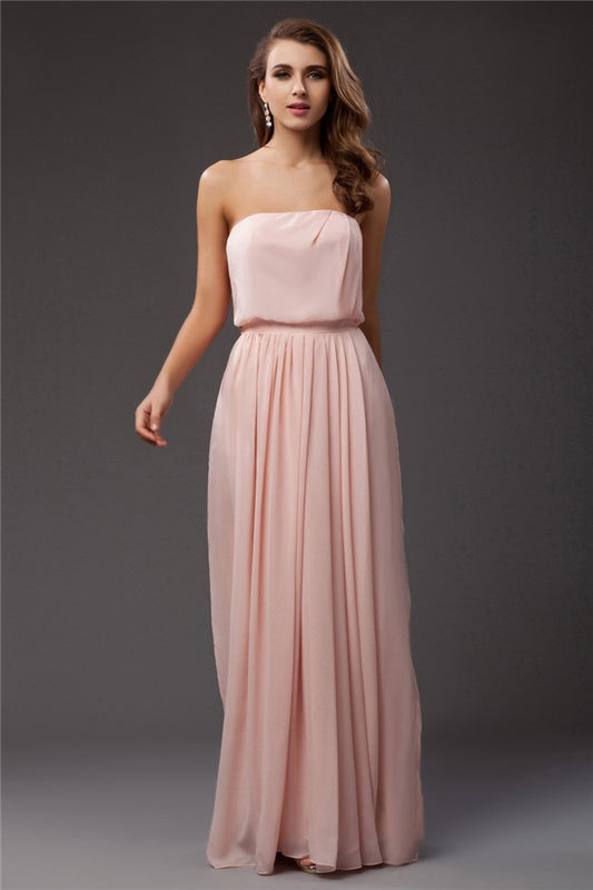 Vestido de fiesta de noche de gasa con volantes largos, sin mangas y sin tirantes, con corte tubo/columna