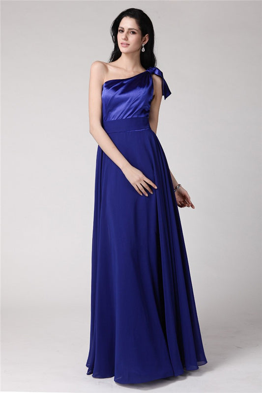 Vestido de noche de graduación de satén de gasa con corte A/princesa, sin mangas, con un solo hombro y pliegues largos, similar a la seda