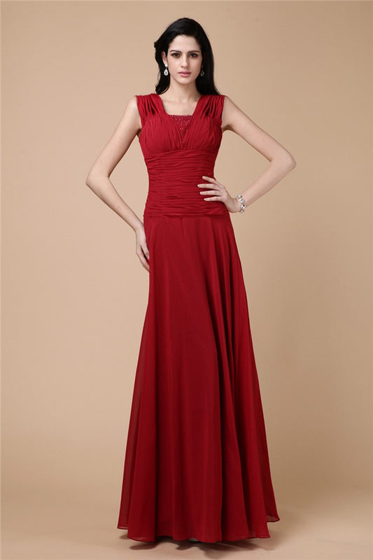 Vestido largo de gasa con pliegues y cuentas, corte tubo/columna, para fiesta de noche
