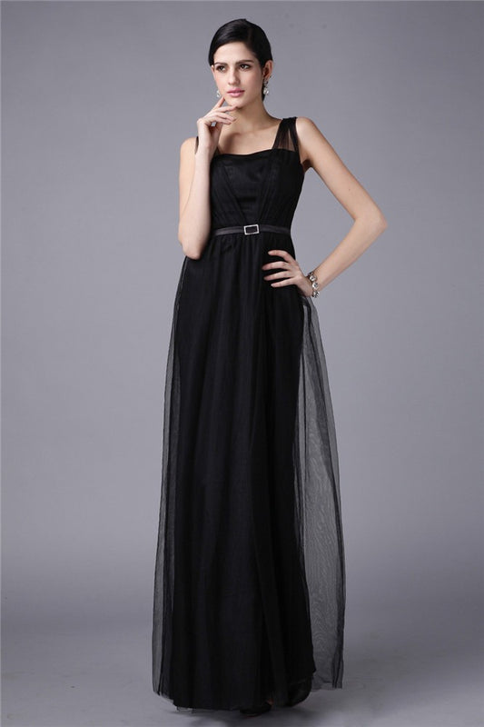 Sheath/Column Straps Sleeveless Sash Long Net Dresses Prom Evening Dress