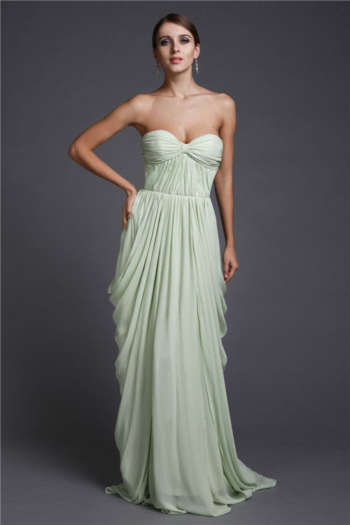 Sheath/Column Sweetheart Sleeveless Long Ruffles Chiffon Dresses Prom Evening Dress
