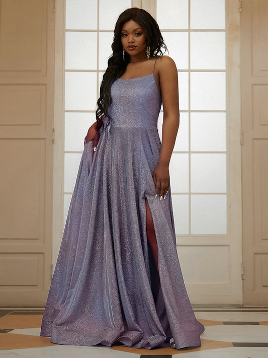 A-Line/Princess Ruffles Spaghetti Straps Sleeveless Sweep/Brush Train Dresses Prom Evening Dress