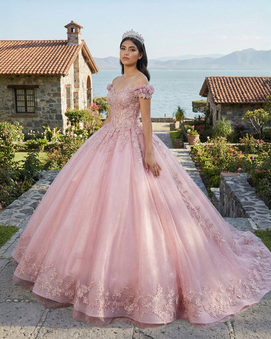 Pink Ball Gown Off the Shoulder Quinceanera Dresses