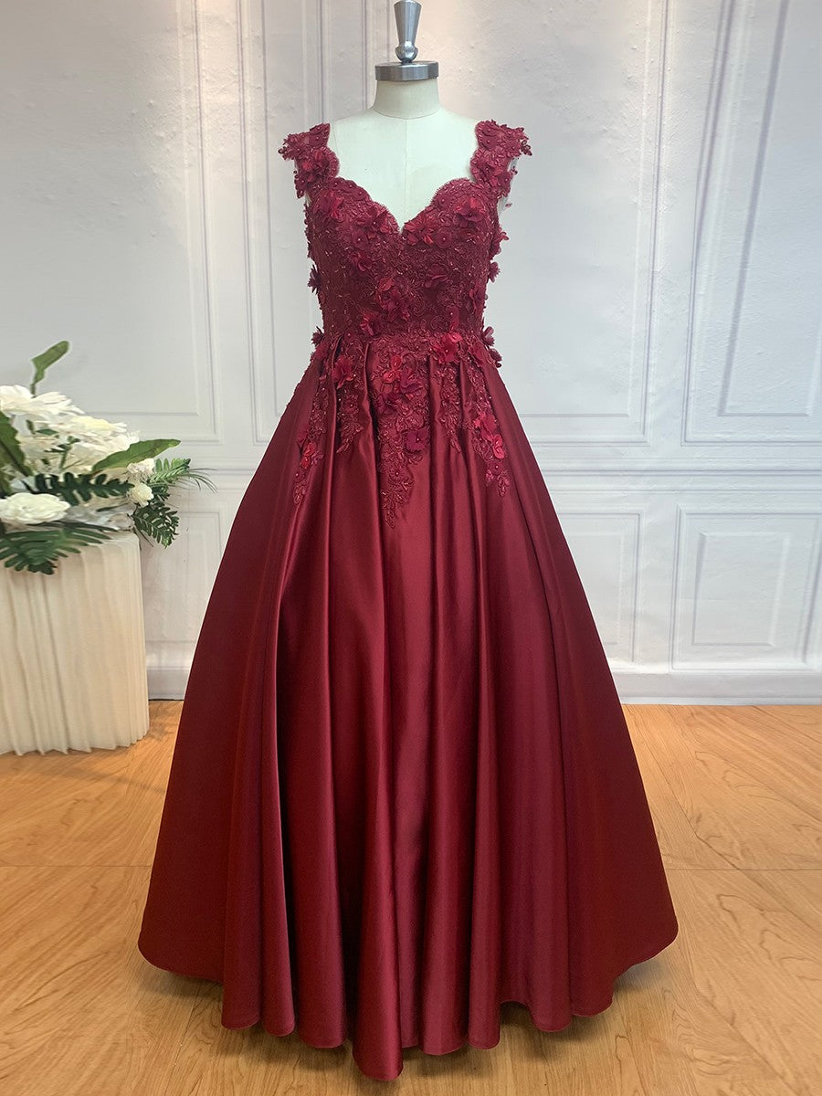 ball gown sleeveless off-the-shoulder applique satin floor-length dresses NumberSea-A-Line/Princess Silk like Satin Applique Off-the-Shoulder Sleeveless Sweep/Brush Train Two Piece Dresses