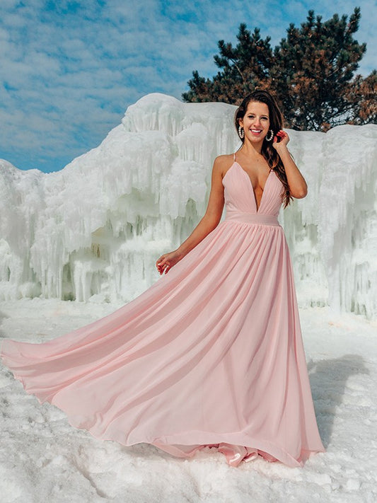 Vestido de noche de graduación con corte A/princesa, tirantes finos, volantes, gasa, sin mangas y largo hasta el suelo