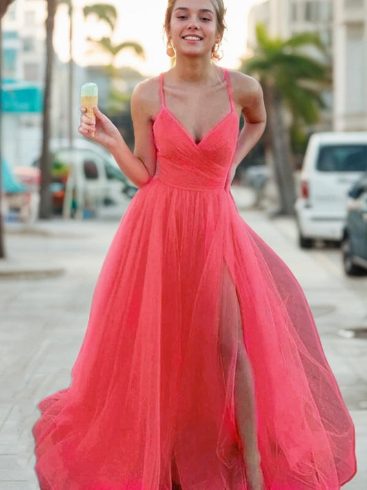 A-Linie/Princess-Linie Ärmellos Tüll V-Ausschnitt Geraffte Sweep/Pinsel Zug Kleider Ball-/Abendkleid